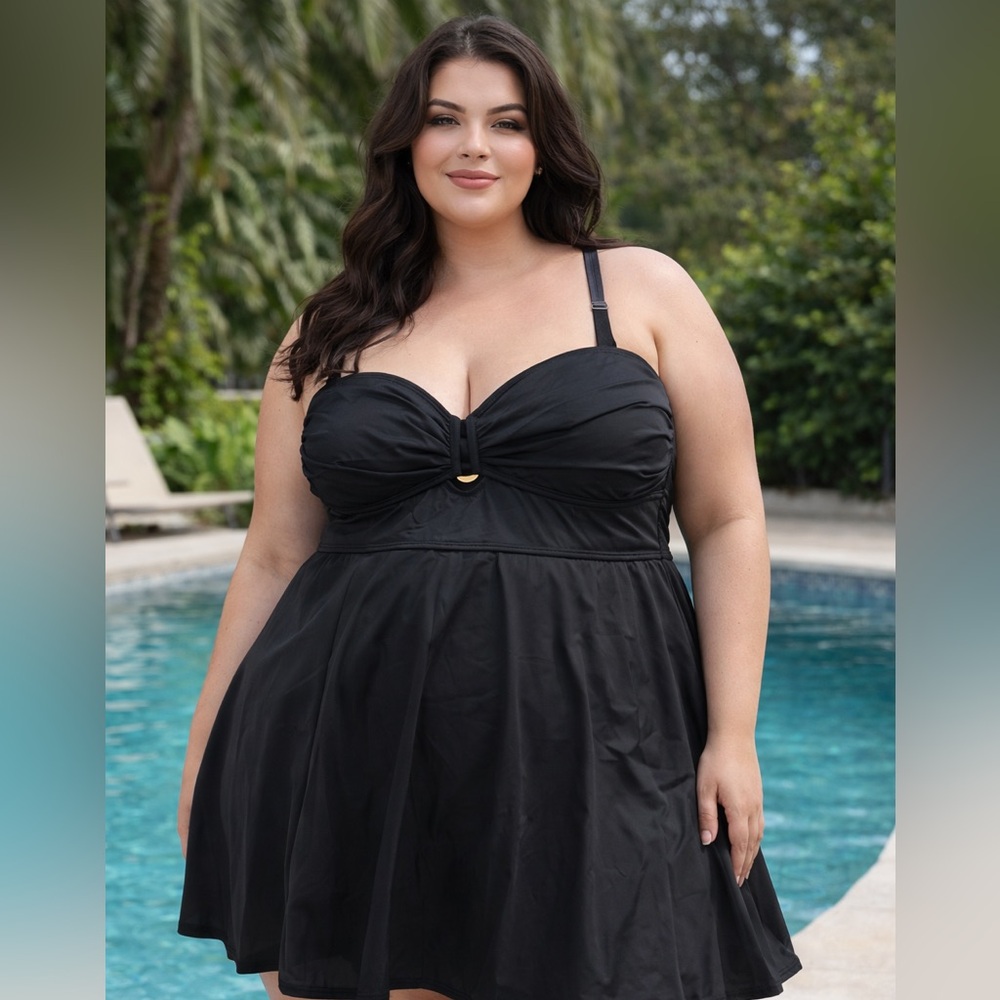 Black One-Piece Swimdress with Bust Detail